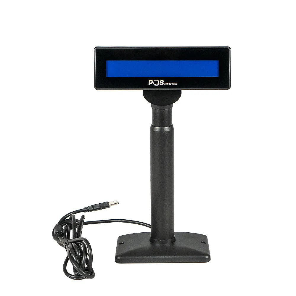 картинка Дисплей покупателя POSCenter PCP220 (USB, LCD 2х20, белые символы на синем фоне ), подставка, USB кабель 3.0 м., черный от магазина ККМ.ЦЕНТР